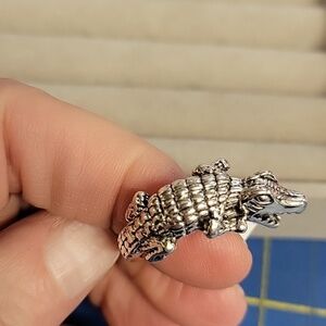 Alligator Crocodile Adjustable Ring Size 9..5 Silver Tone